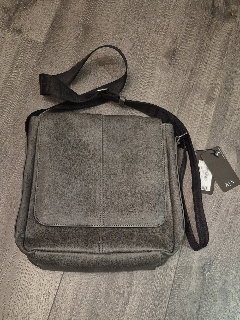 A/X Armani Exchange Men's Dark Gray Messenger Crossbody Bag - Authentic Leather